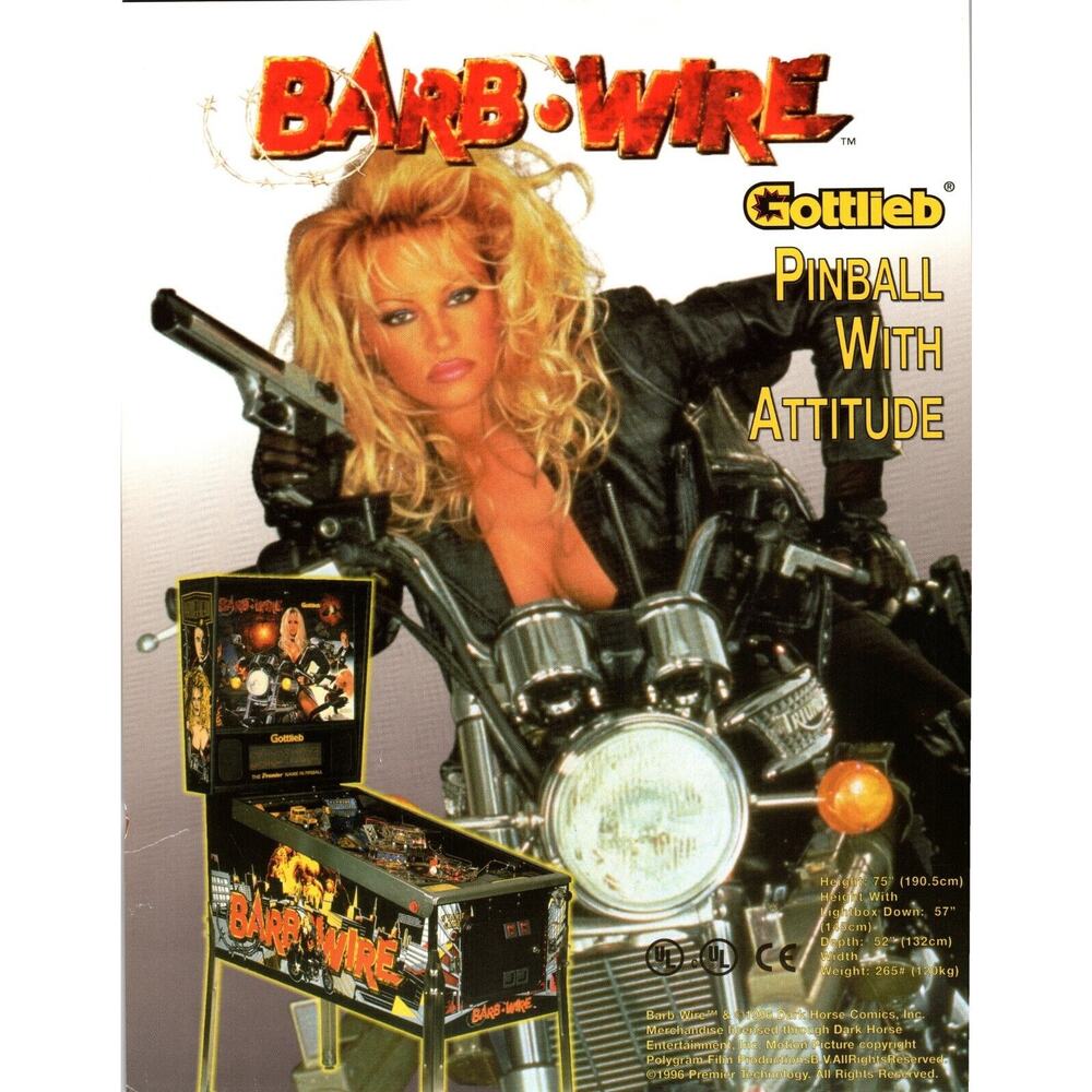 Pamela Anderson Barb Wire Pinball Machine FLYER Original 8.5" x 11" Two Sides